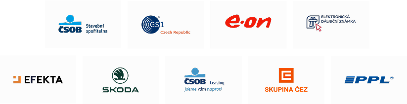Klienti ČSOB, GS1, E.ON, Elektronická dálniční známka, Efekta, Škoda, ČSOB Leasing, ČEZ a PPL